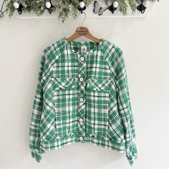 Cabi Women's Sophia Green Plaid Tweed Library Jacket Medium CP - Picture 1 of 4
